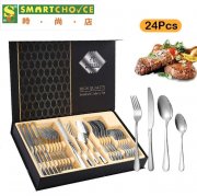 24件裝高級不鏽鋼餐具禮盒裝(禮品套裝餐具)(餐具組包含餐刀、叉子、湯匙和茶匙)(可用洗碗機清洗) 24件裝高級不鏽鋼餐具禮盒裝(禮品套裝餐具)(餐具組包含餐刀、叉子、湯匙和茶匙)(可用洗碗機清洗)