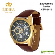 瑞士註冊品牌「愛廸加」領袖系列- CSW-8816 機械錶 (金色外殼· 棕色錶帶 ·日本製造機芯) 瑞士註冊品牌「愛廸加」領袖系列- CSW-8816 機械錶 (金色外殼· 棕色錶帶 ·日本製造機芯)